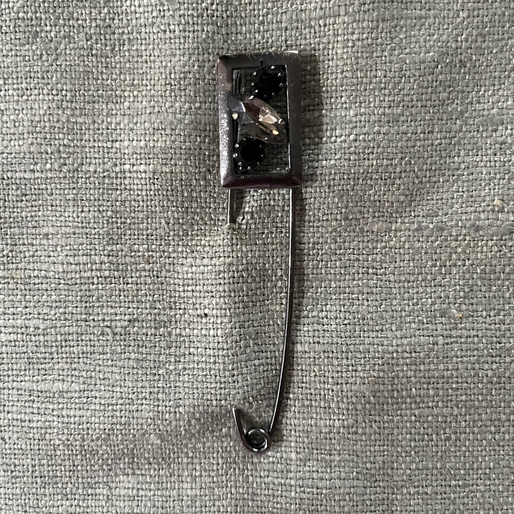 Large Vintage Safety Pin Brooch with 3 stones
